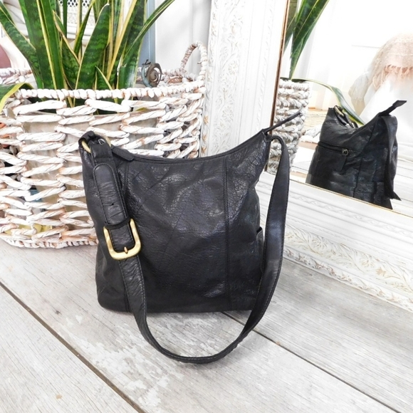 Rolfs Handbags - ROLFS BLACK GENUINE PEBBLED LEATHER SHOULDER BAG